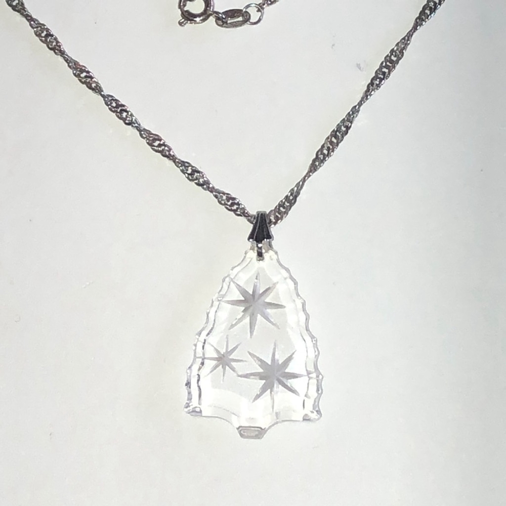 Elegant Silver Tone Glass Star Boho Pendant Necklace